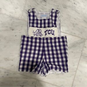 TCU Vive La Fête Baby Smocked Gingham Overalls Jon Jon Size 3M